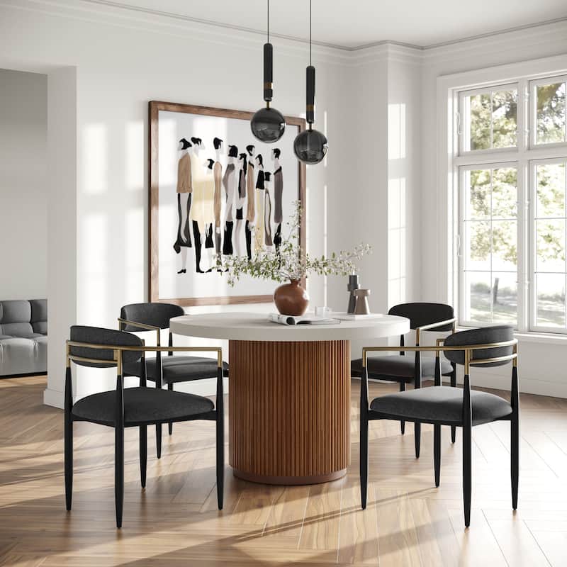 Modrest Buchtel Mid-Century Modern Dark Grey, Gold Arm & Black Dining Chair
