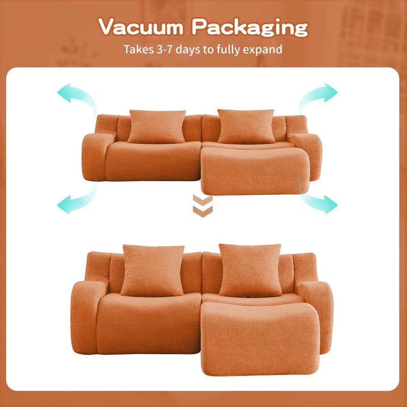 Anmytek Plush L-Shaped 2-Seater Teddy Fabric Sofa - No Assembly Required