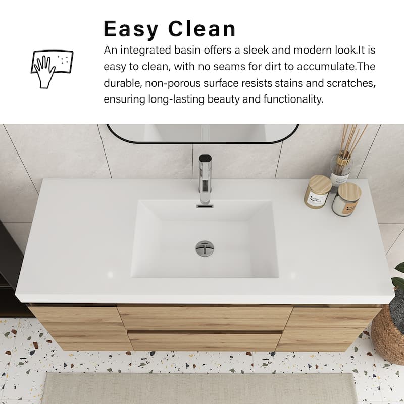 Angela Wall Mounted Bathroom Vanity in F. Oak with White Cultured Marble Top