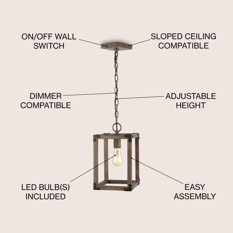 Turing 8.13" Adjustable Iron Rustic Farmhouse LED Pendant, Brown by JONATHAN Y