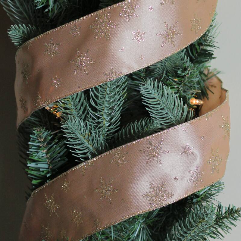 Gold Snowflakes Christmas Wired Craft Ribbon 2.5" x 10 Yards