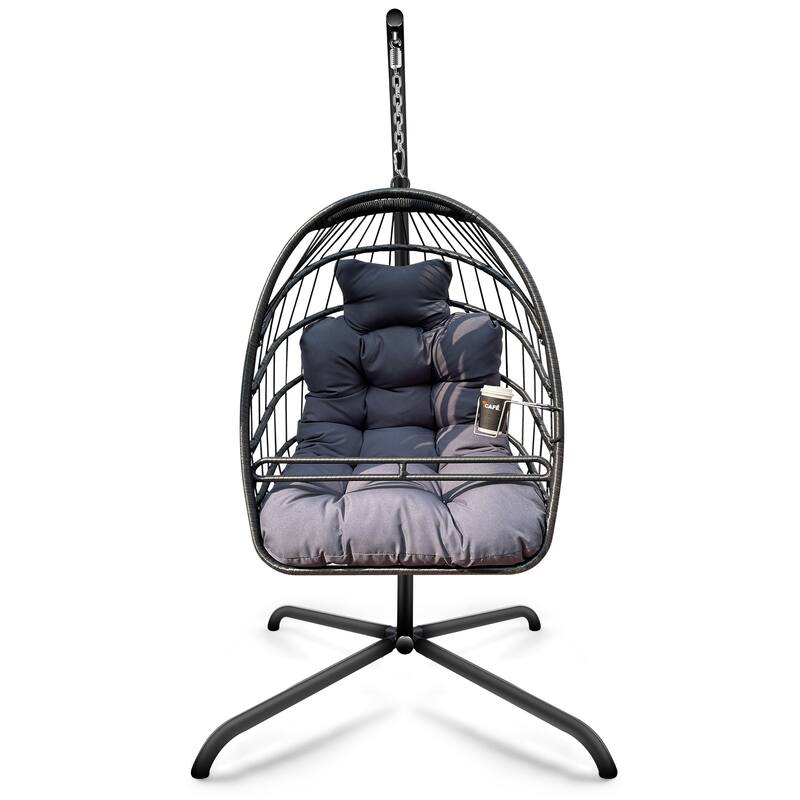 Swing Egg Chair with Stand Indoor Outdoor Wicker Rattan Patio Basket Hanging Chair