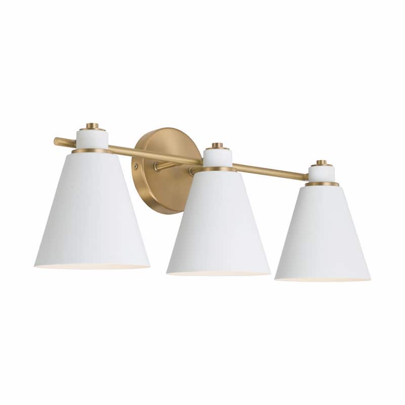 Bradley 3-light Bath/ Vanity Fixture - Aged Brass & White
