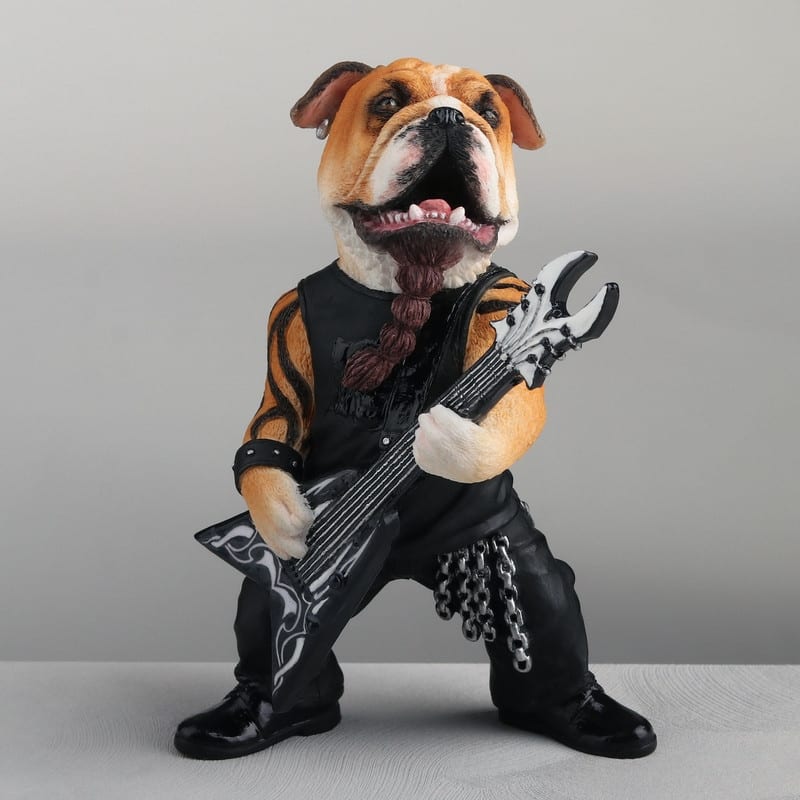 4.72 inches Height Polyresin Braided Djinn Bulldog Guitarist Multicolor Finish Figurine