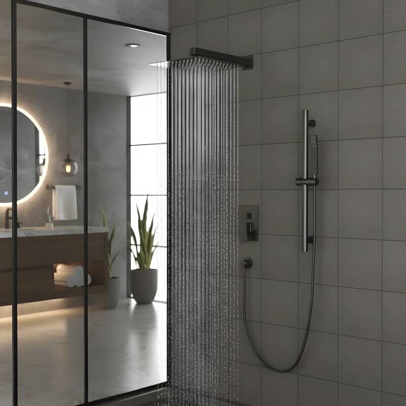 Wall Mounted Square Shower System and Handheld Showerhead Set