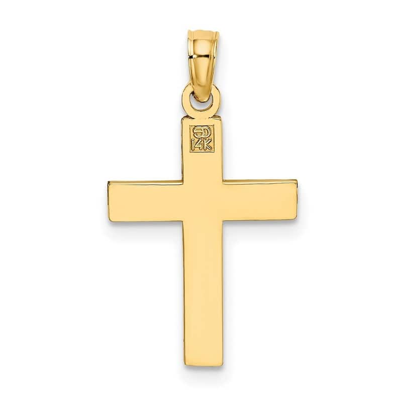 Curata 14k Yellow Gold Small Diamond-cut Block Cross Pendant Necklace 12mm x 18mm