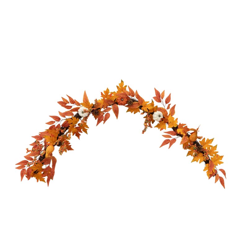 6' Assorted Autumn Maple Leaves, Berries and Pinecone Fall Garland - 72