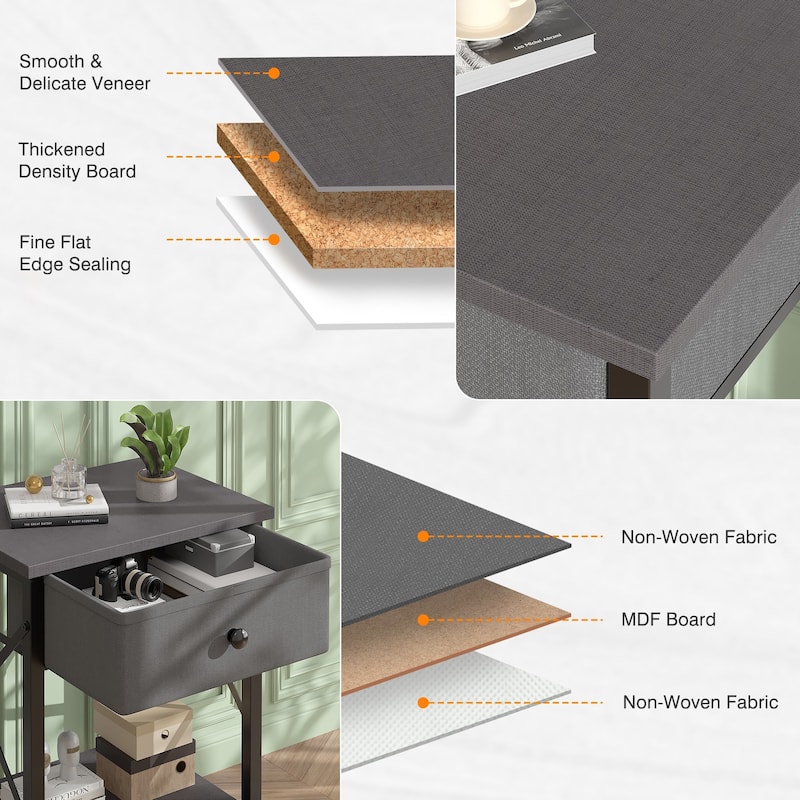 Javlergo 2 Pack X Frame Nightstand with Removable Fabric Drawer Easy to Clean Multifunctional End Table with Open Shelf