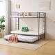 preview thumbnail 16 of 29, Twin Over Twin Bunk Bed with Trundle, Metal Bunk Bed with Two Side Ladder and Guardrails