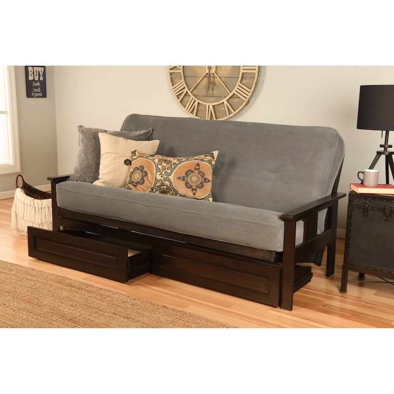 Somette Beli Mont Espresso Finish Hardwood Storage Drawer Futon Set - Marmont Thunder