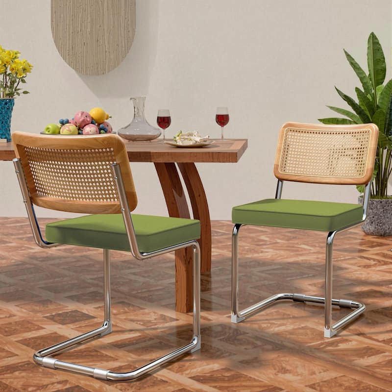 Cozywor Outdoor Upholstered Ratten Dining Side Chairs with Cushion (Set of 2)