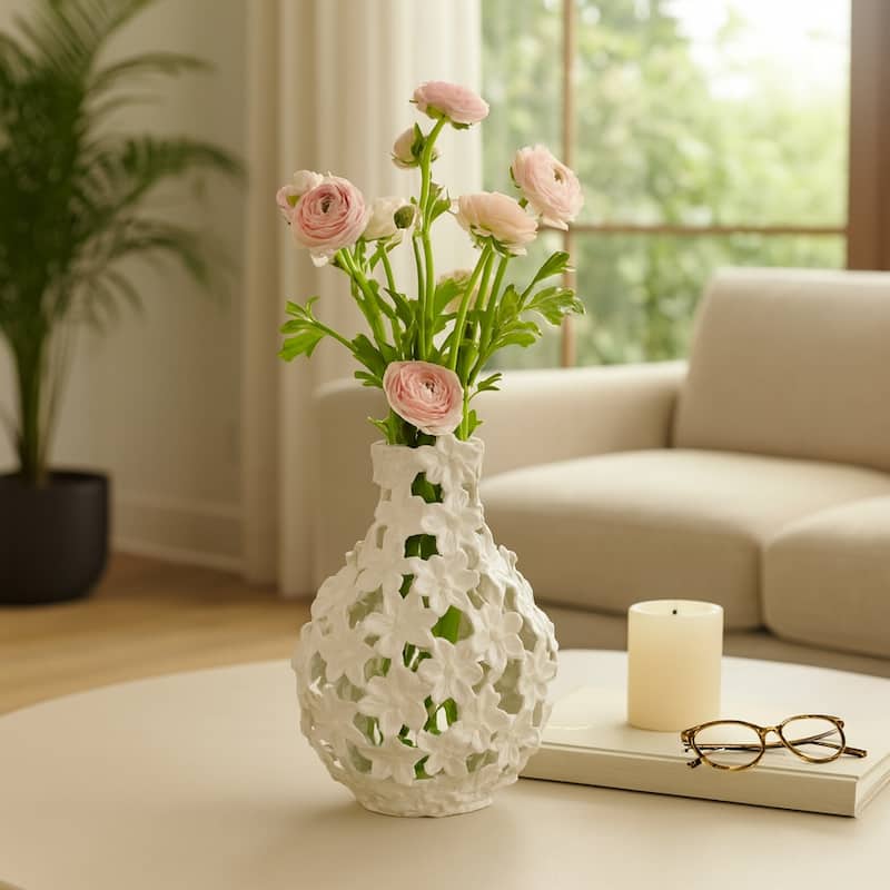 Aluminum Decorative Vase Floral Openwork Design Glam Style Modern