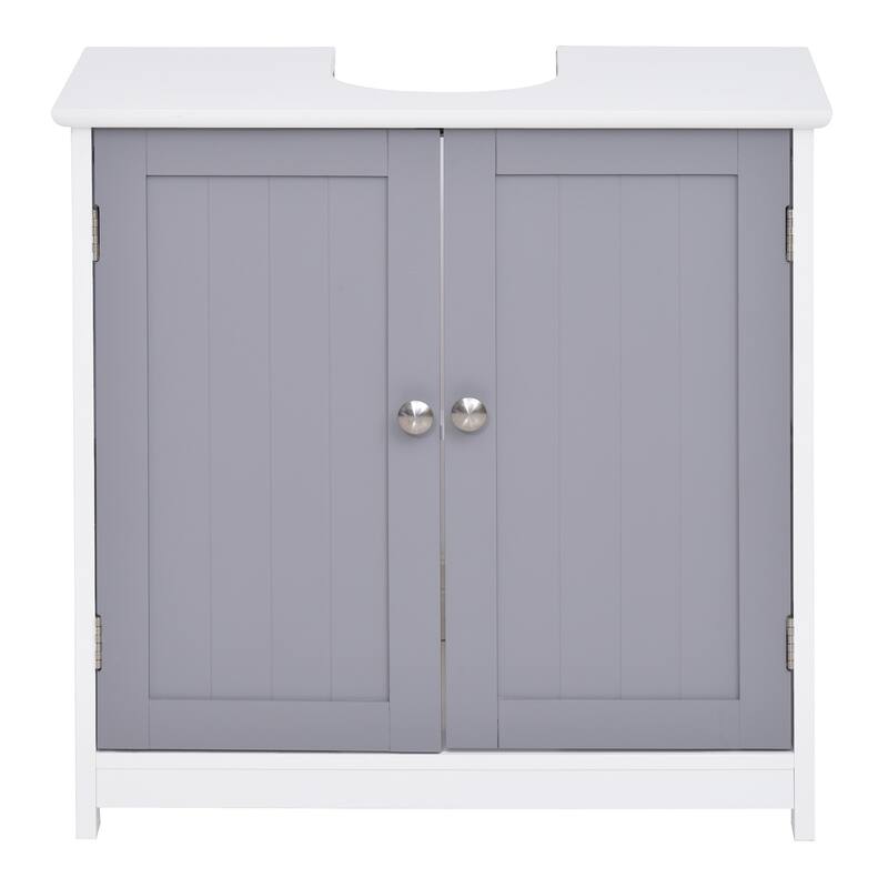 kleankin Vanity Base Cabinet, Under-Sink Bathroom Cabinet Storage with U-Shape Cut-Out, White and Grey