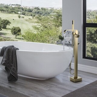 Luxury Brushed Gold 2-Way Bathtub Faucet Freestanding Tub Filler With Handheld Shower