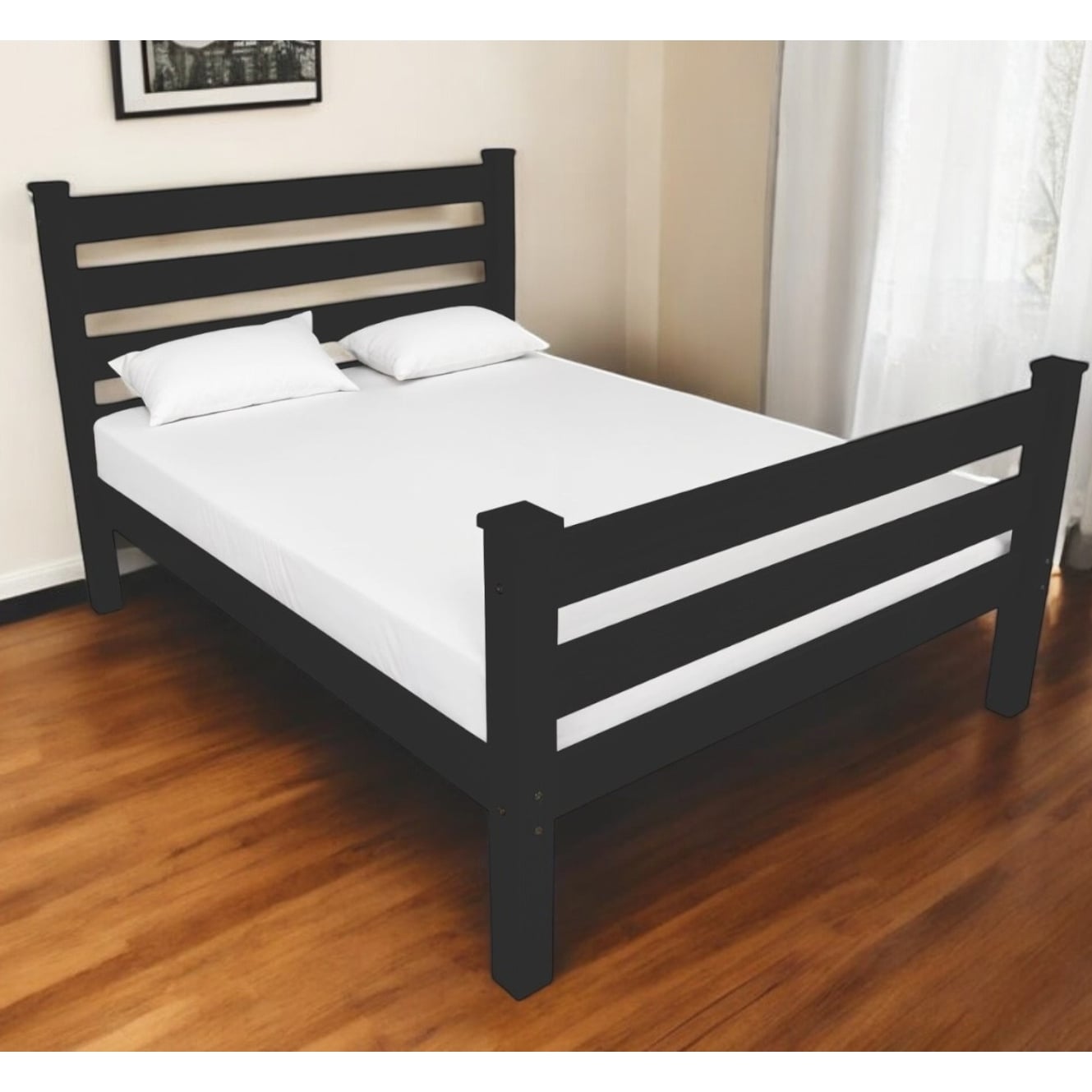HomeRoots Black Solid Wood Full Bed Frame