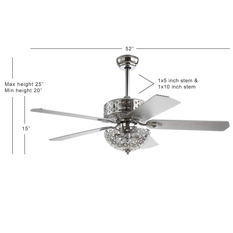 Asher 52" Filigree 6-Light Metal/Wood LED Ceiling Fan, Chrome by JONATHAN Y