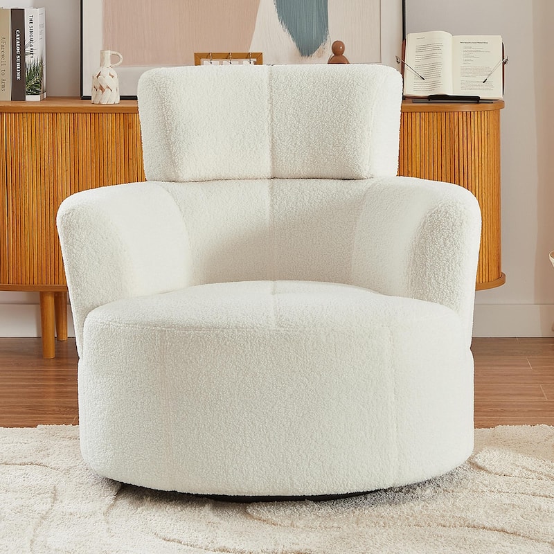 360° Swivel Chair, Upholstered Barrel Chair with Adjustable Headrest Modern Swivel Round Sofa Chair for Living Room