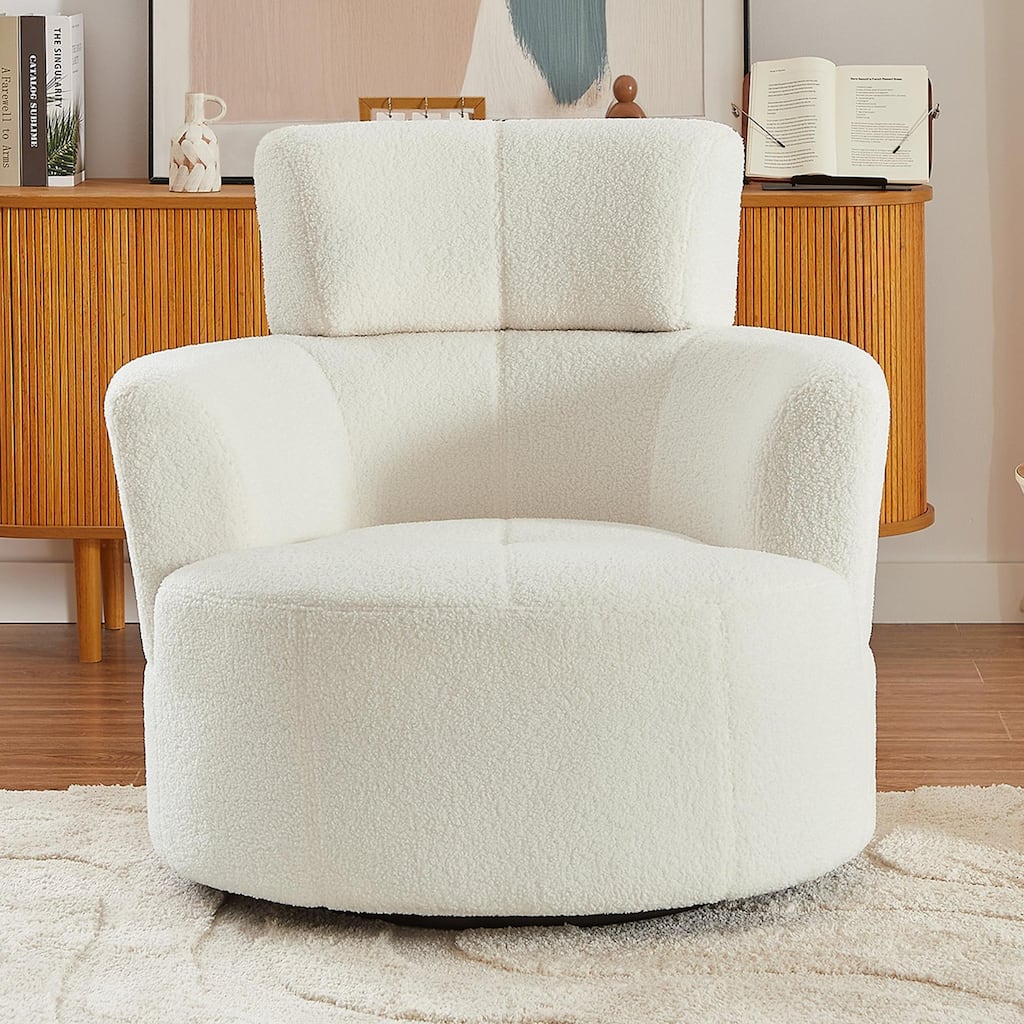 Swivel Chair Accent Chair Barrel Chair with Cushioned Seat, Round Sofa Chair with Adjustable Headrest