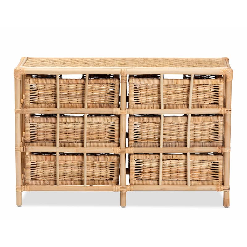 Dariana Modern Bohemian Natural Brown Rattan 6-Drawer Storage Cabinet