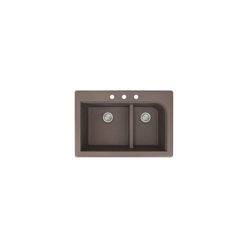 Transolid Radius 33in x 22in silQ Granite Drop-in Double Bowl Kitchen Sink with 1 Pre-Drilled Faucet Hole - 22" x 33" x 9.5"/CBD