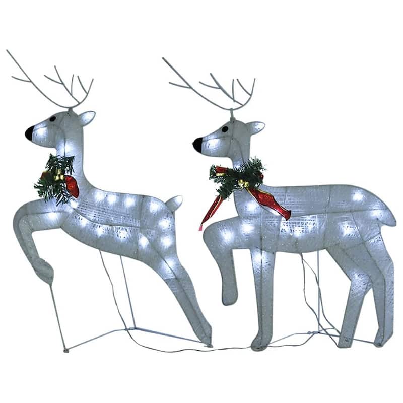 4pc Outdoor Reindeer n Sleigh Christmas Decoration, 100 White LEDs