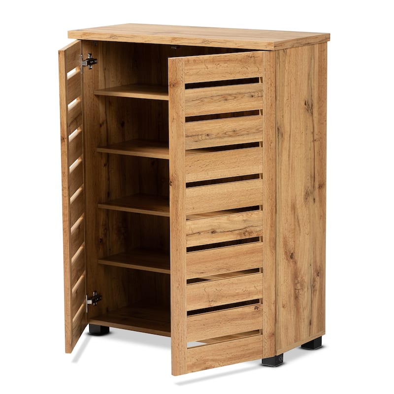 Adalwin Modern Oak Brown Finished Wood 2-Door Shoe Cabinet