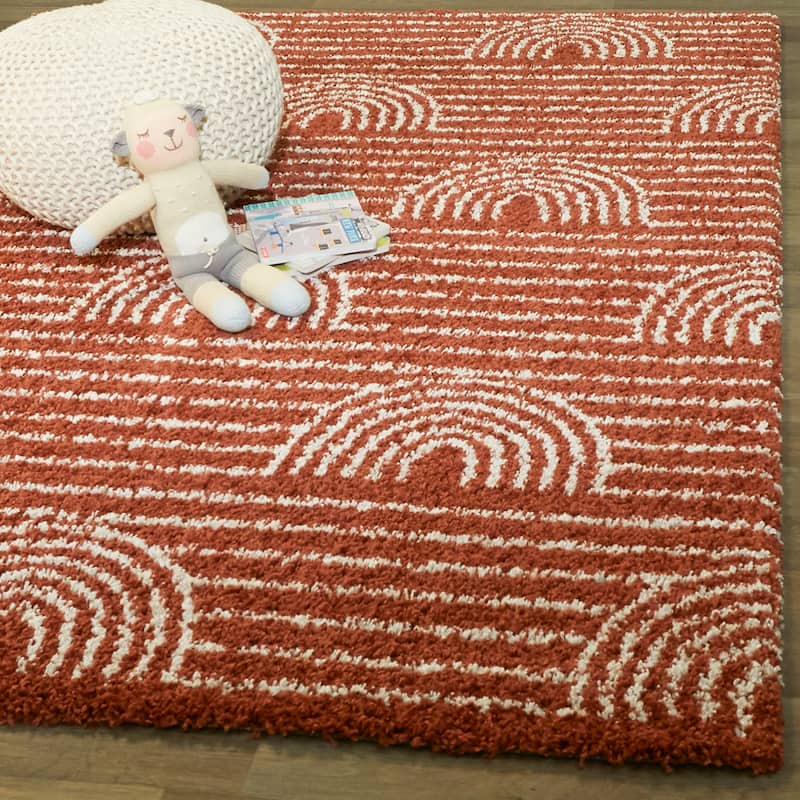 Mod-Tod Hailey Kids Rainbow Print Shag Berber Area Rug - 5'3" x 7' - Burnt Orange