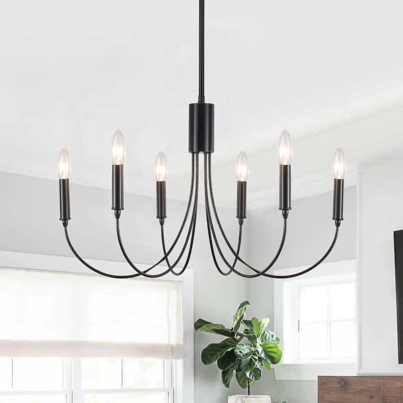 6-Light Modern Chandelier, Farmhouse Chandelier, Candle Style Chandelier for Dining Living Room Kitchen Island - 23.62"Dx8.86"H
