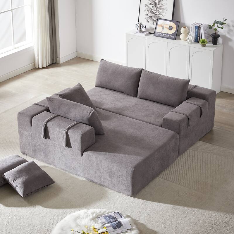 Modern Chenille Upholstered Sectional Sofa Couch Set,Modular L Shaped Sectional Living Room Sofa Set With 6 Pillows(Left Chaise)