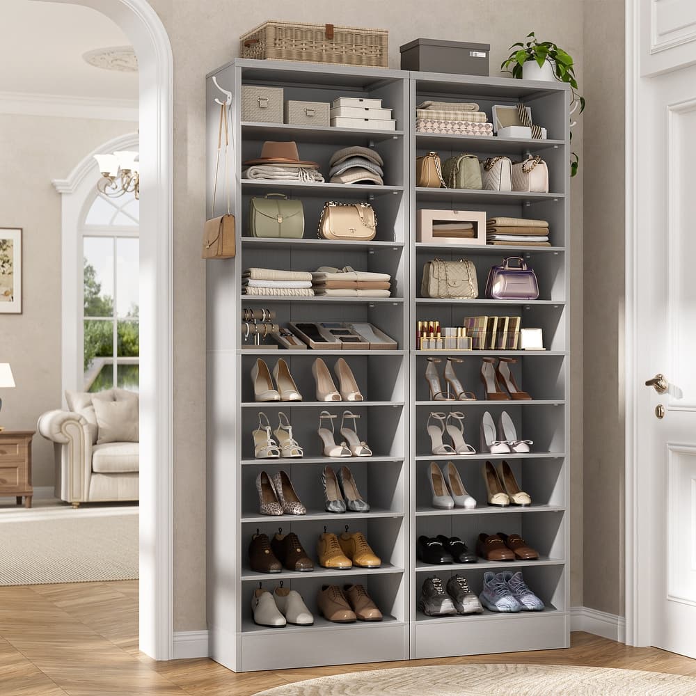 Freestanding 10-Tier Shoe Storage Cabinet,Narrow Wood Shoe Rack Shoe Organizer,Sturdy Closet Organizer Open Display Cabinet