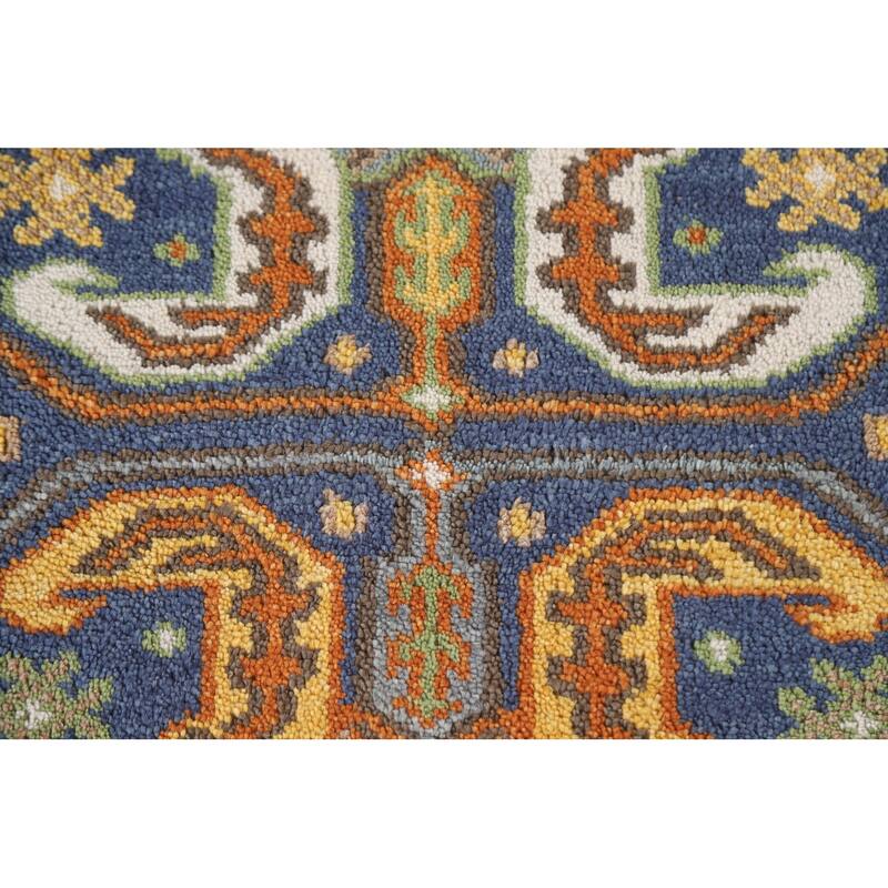 Blue Geometric Kazak Indian Runner Rug Handmade Wool Carpet - 2'7"x 9'9"