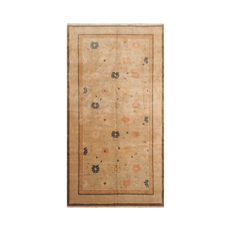 Hand Knotted Art Deco Beige Tibetan 100% Wool Oriental Area Rug - 5' 1'' x 9' 6''