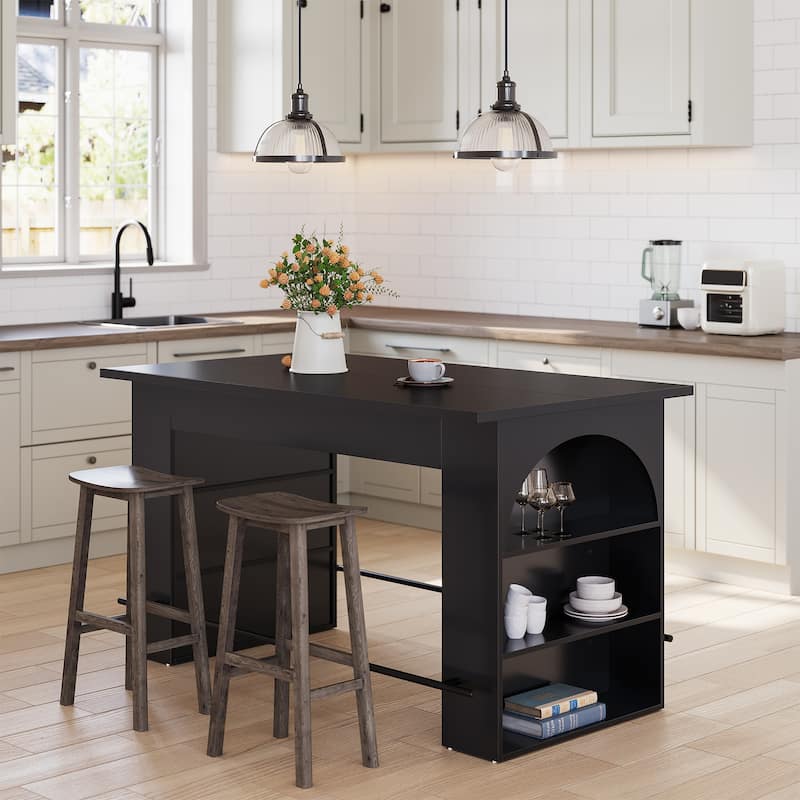 63" Long Bar Table, Counter Height Pub Table with Footrest and Storage - 30.71"D x 62.99"W x 35.43"H