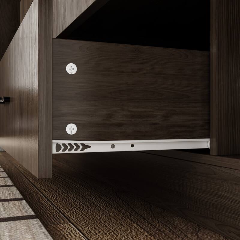 LED-Lit Wood Grain Cabinet - Configurable Storage for Home or Office - 63"