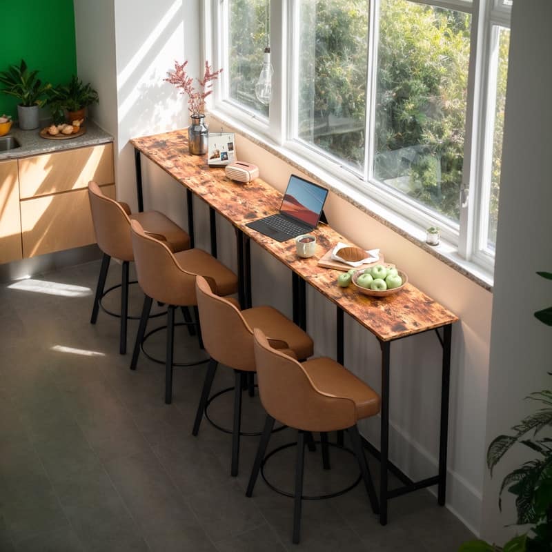 55'' Counter Height Bar Dining Table with Metal Frame Rectangular Pub Sofa Table for Kitchen ,Living Room