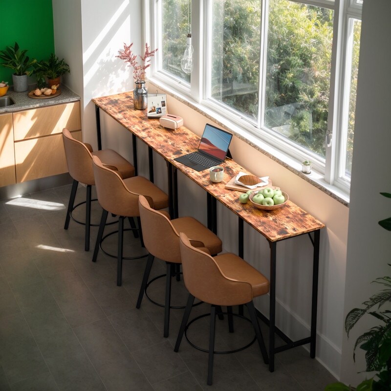 55'' Counter Height Bar Dining Table with Metal Frame Rectangular