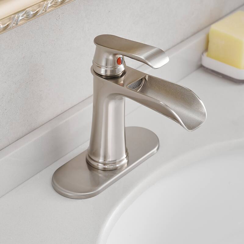 Single-handle Bathroom Waterfall Sink Faucet with Drain and Deckplate