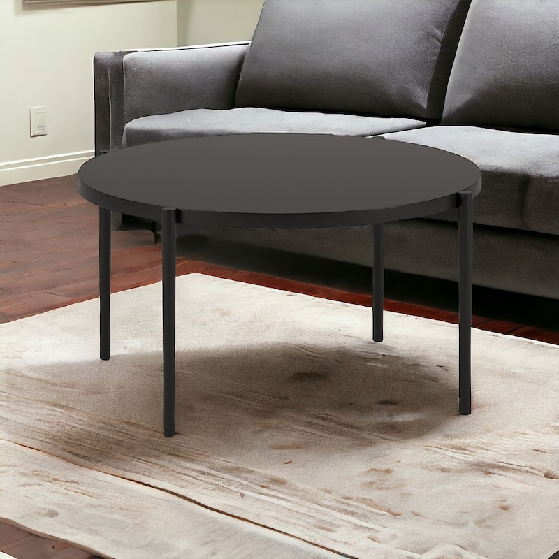 32" Round Black Metal Coffee Table Modern Minimalist Steel Table for Living Room or Lounge - 32"L x 32"W x 16"H