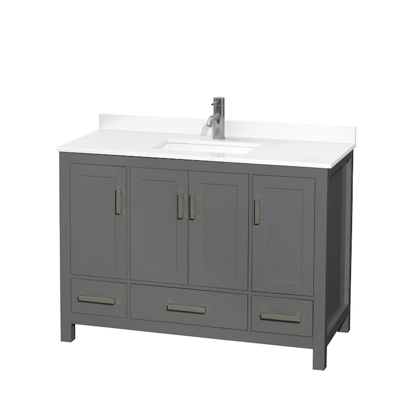 Wyndham Collection WCS141448S-QTZ-UNSMXX Sheffield 48" Free Standing - Dark Gray / White Quartz Top / Brushed Chrome