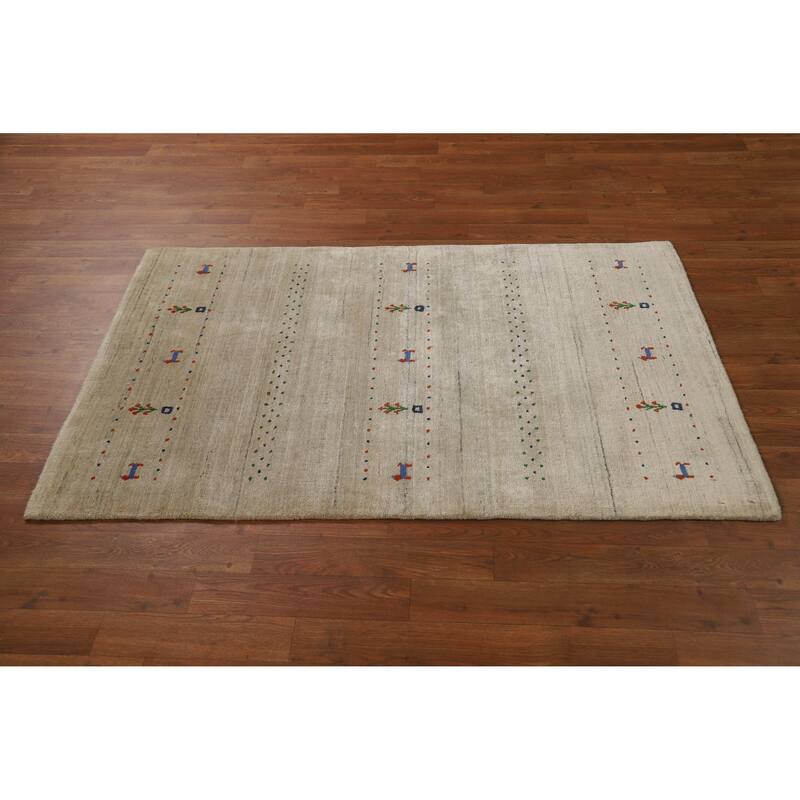 Tribal Gabbeh Indian Foyer Rug Handmade Accent Beige Silk Carpet - 3'1"x 4'11"
