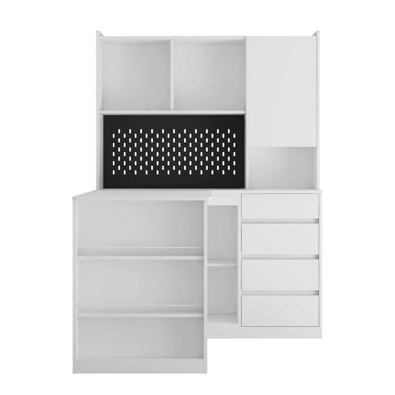 L Shaped Desk,Computer Desk w/Drawers,Bookshelf,LED Light,Corner Desk