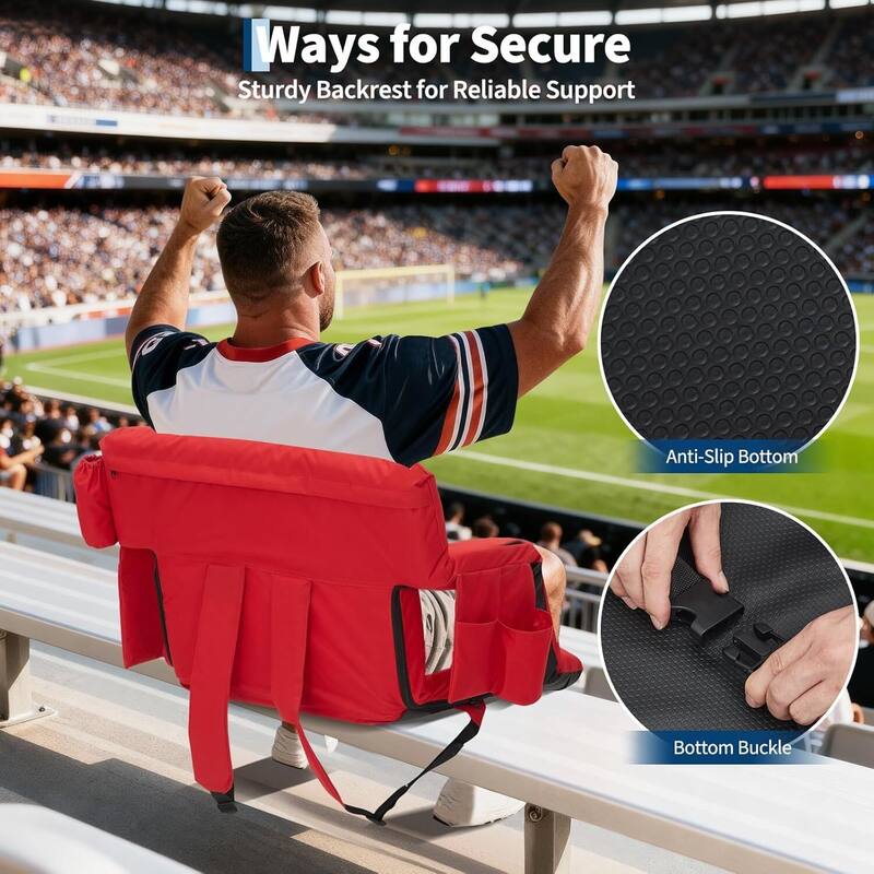 2 PCS 24.5" Reclining Bleacher Seat, Stadium Chair with Back Support Padded Cushion