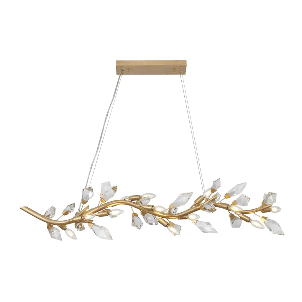 12-Light Gold Branch Chandelier With Clear Crystal Petals