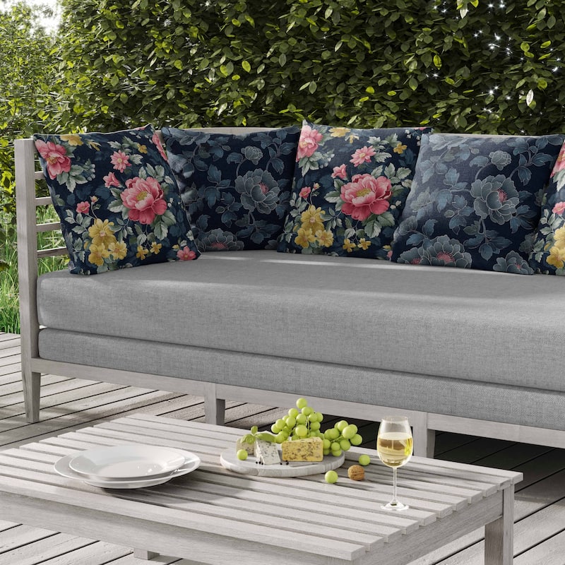 English Twilight Indoor/Outdoor Reversible Throw Pillow Blue and Pink