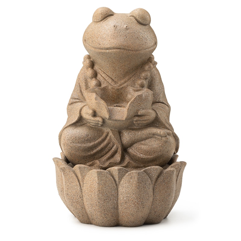 Glitzhome 21.75"H 2-Tiered Lighted Zen Style Frog Elephant Polyresin Outdoor Fountains