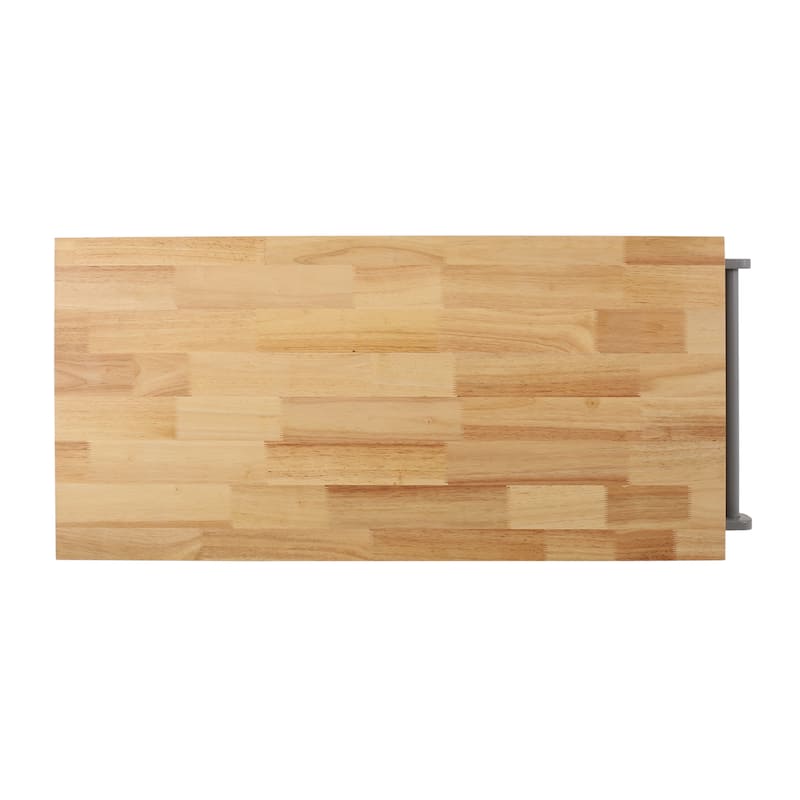 Contemporary Kitchen Cart with Rubberwood Top, Multi-Function Storage Drawer, Open Shelves, Rolling Casters with Locks