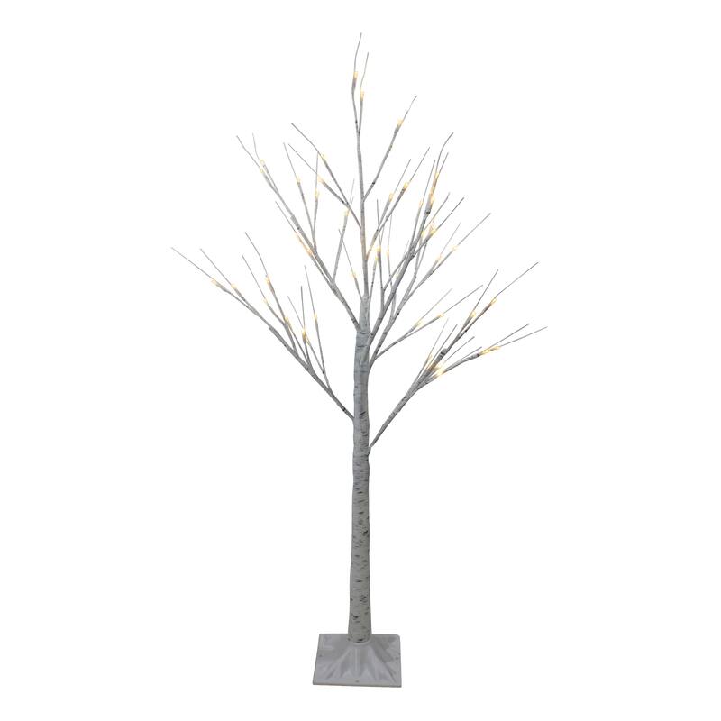 4' LED Lighted White Birch Tree Outdoor Decoration - White Lights