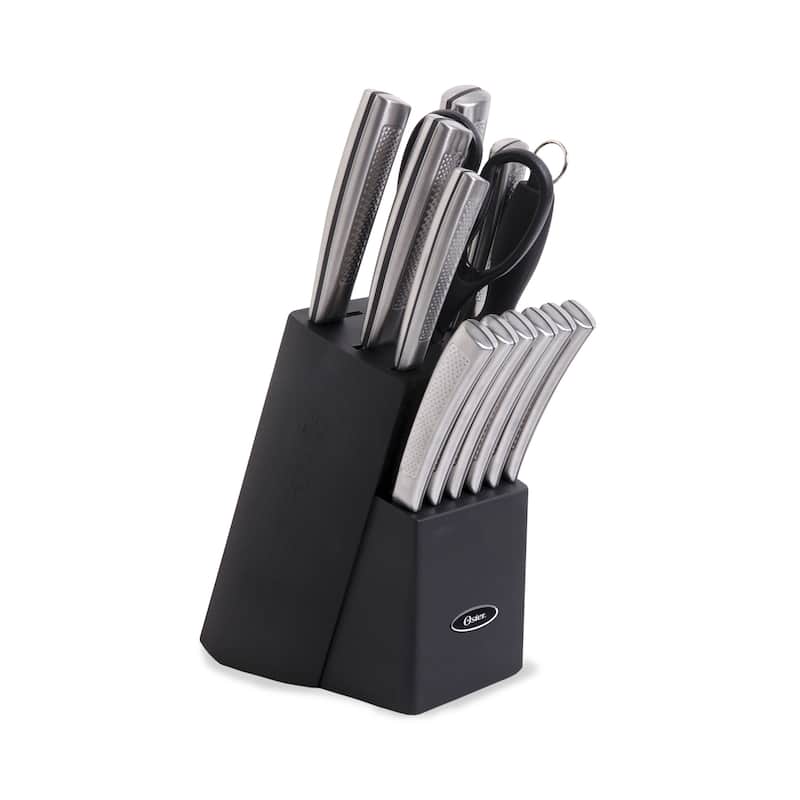 Oster Wellisford 14 Piece Stainless Steel Cutlery Set with Black Rubber Wood Block - Silver