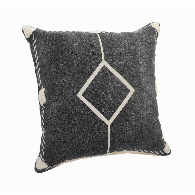 20" Black and White Bordered Square Throw Pillow