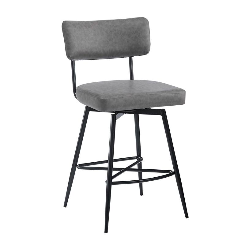 Roomfitters 26'' Retro Swivel Counter Stools, Set of 2 PU Leather Bar Chairs with Cushioned Seat and Iron Frame